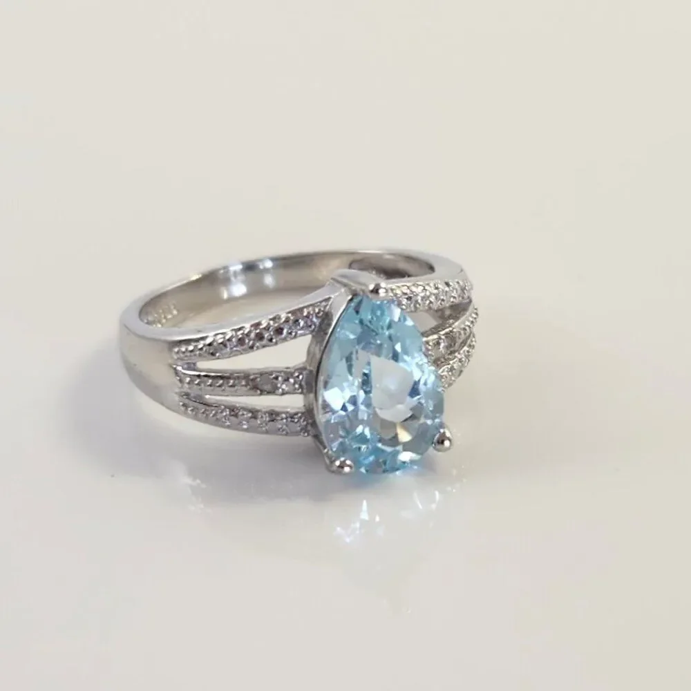 Blue Topaz Pear Ring 2.2 Carats Size 7
